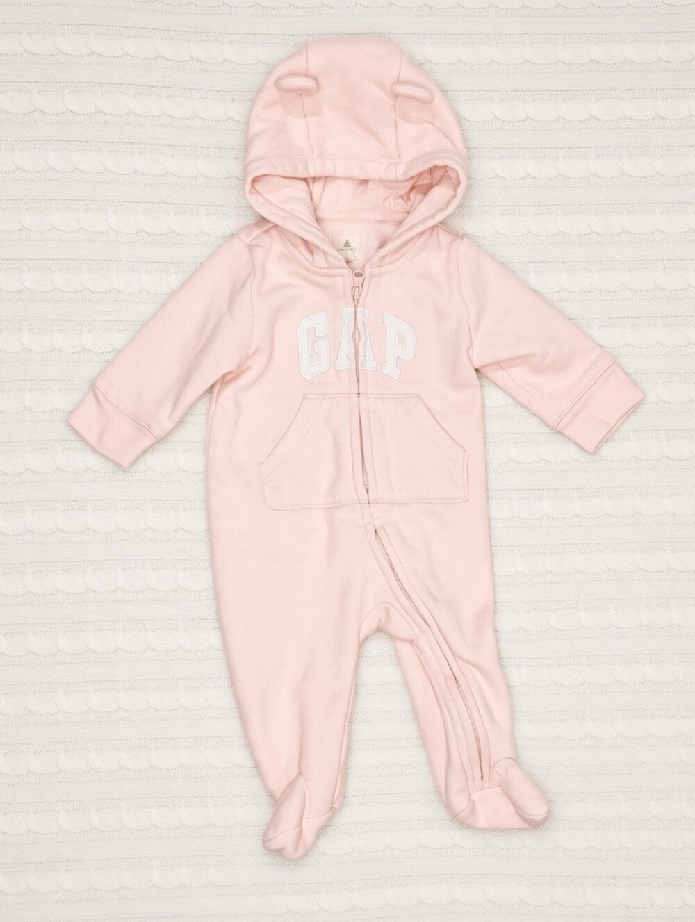 GAP Light Pink Hooded Onesie (0-3m)